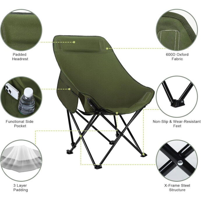 ⁦Chaise de camping pliable haut dossier – Robuste et ultra-confortable⁩ - الصورة ⁦4⁩