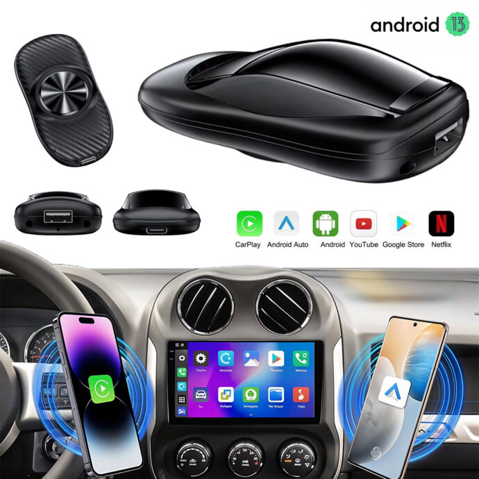 Boîtier CarPlay Sans Fil - GPS, Streaming, Processeur 4-Core