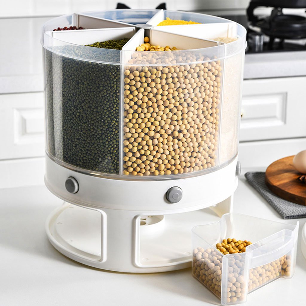 Distributeur de Grains Intelligent - Rotation 360°, Étanchéité à l’Air, 6 Cases Transparentes - الصورة 5
