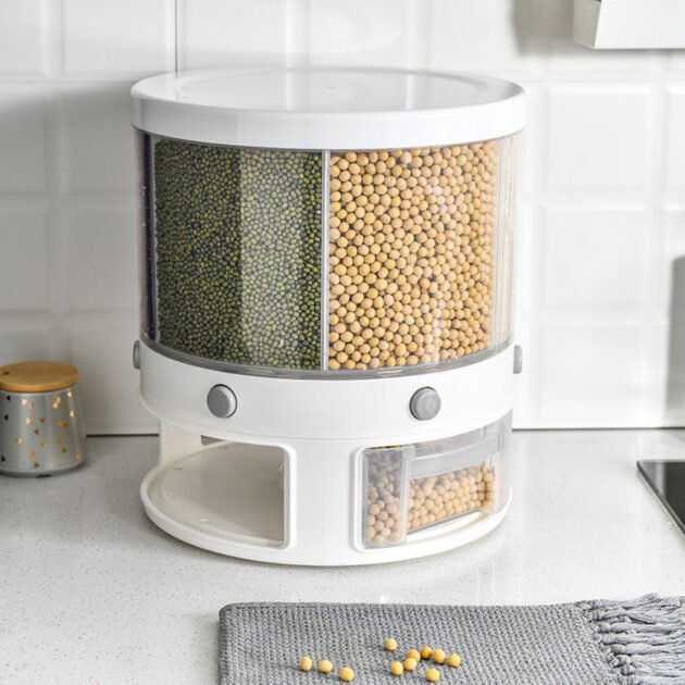 Distributeur de Grains Intelligent - Rotation 360°, Étanchéité à l’Air, 6 Cases Transparentes