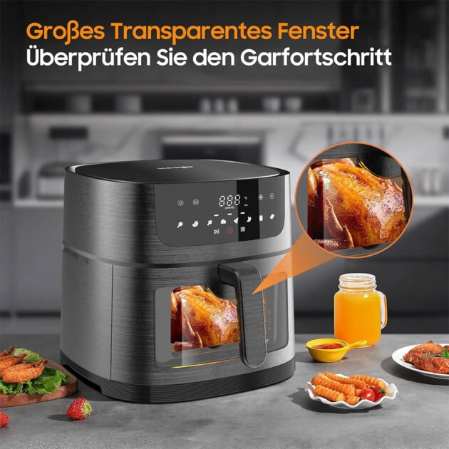 Friteuse à Air 6L - 8 Programmes, Cuisson Sain, Panier Lavable