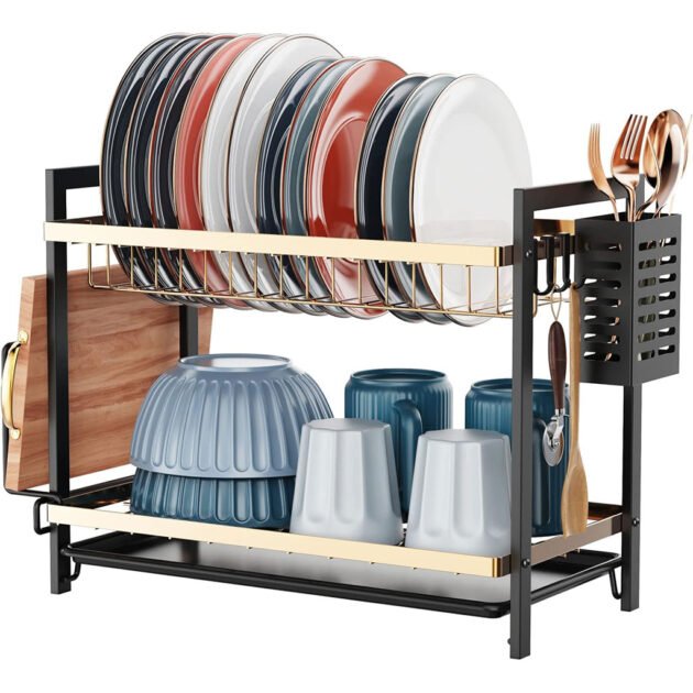 Égouttoir à Vaisselle 2 Niveaux avec Supports Organisation Optimale pour la Cuisine