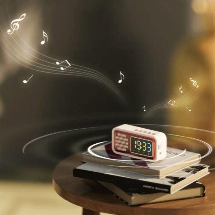 ⁦Réveil Bluetooth Rétro - Design Vintage & Technologie Moderne⁩ - الصورة ⁦4⁩