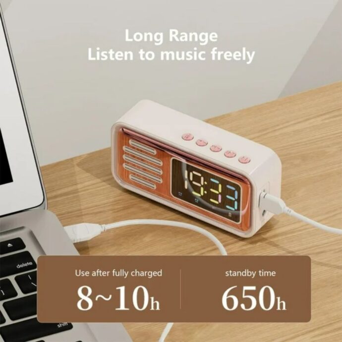 ⁦Réveil Bluetooth Rétro - Design Vintage & Technologie Moderne⁩ - الصورة ⁦3⁩