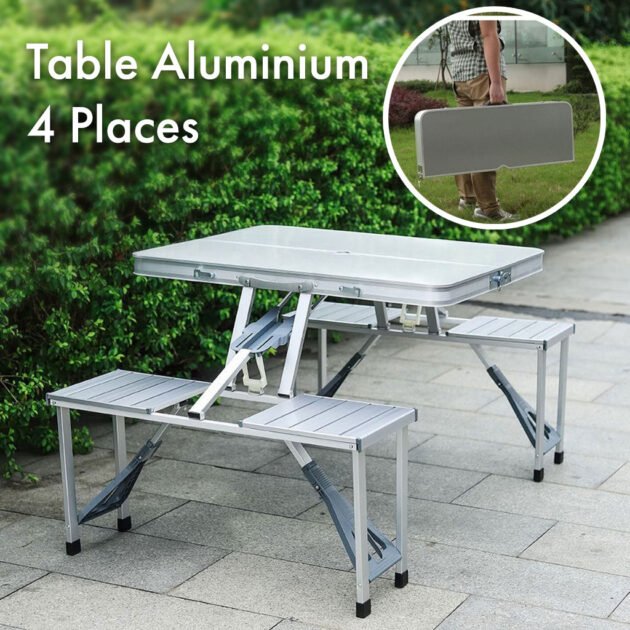 Table pliante en aluminium 4 places, extérieure et camping