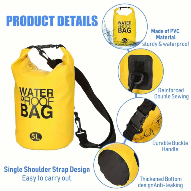 Sac Étanche 5L - PVC, Résistant à l'Eau, Style Sport