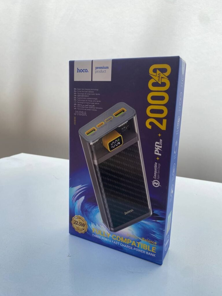 Power Bank Hoco 20000mAh – Charge Rapide 22.5W, Coque Transparente