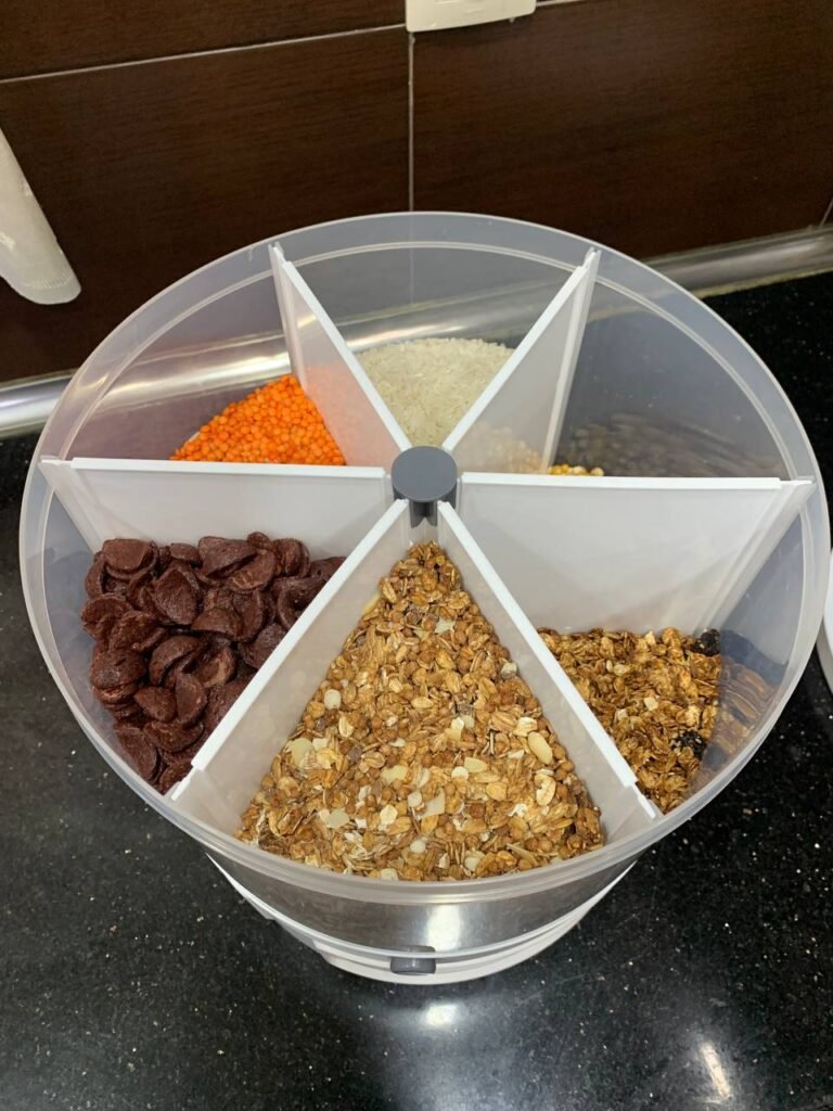 Distributeur de Grains Intelligent - Rotation 360°, Étanchéité à l’Air, 6 Cases Transparentes