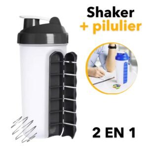 Shaker Sportif avec Pilulier Intégré 590 ml – 2 en 1
