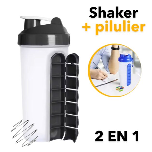 Shaker Sportif avec Pilulier Intégré – 2 en 1