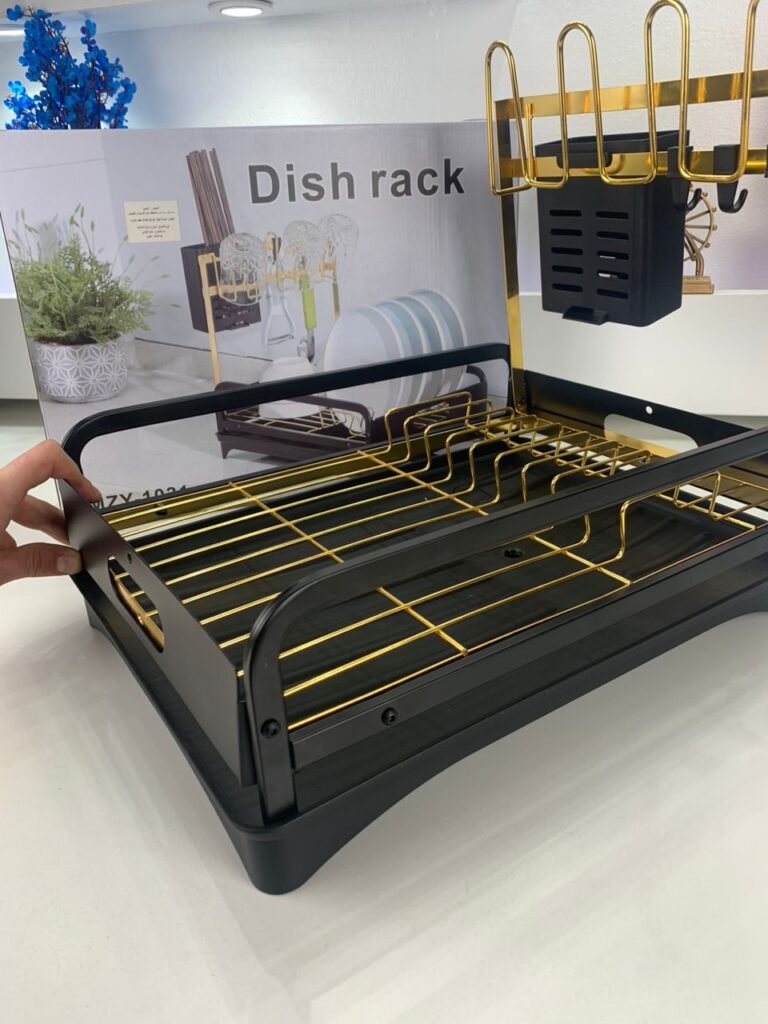 Égouttoir à Vaisselle Noir & Doré Design Élégant
