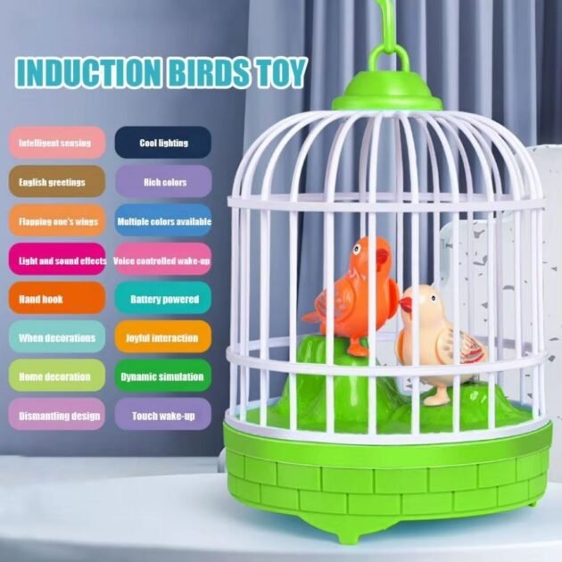 Jouet Électrique Cage à Oiseaux avec Imitation Sonore