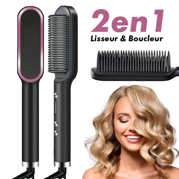 Brosse Chauffante en Céramique 2EN1 – Lissage Facile & Rapide