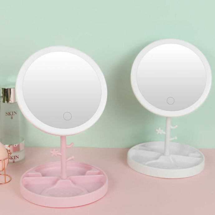 ⁦Miroir de Maquillage LED avec Rangement Rechargeable⁩ - الصورة ⁦3⁩