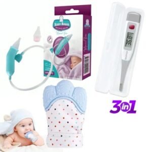 Pack Bébé - Anneau de Dentition en Silicone, Thermomètre, Mouche Bébé