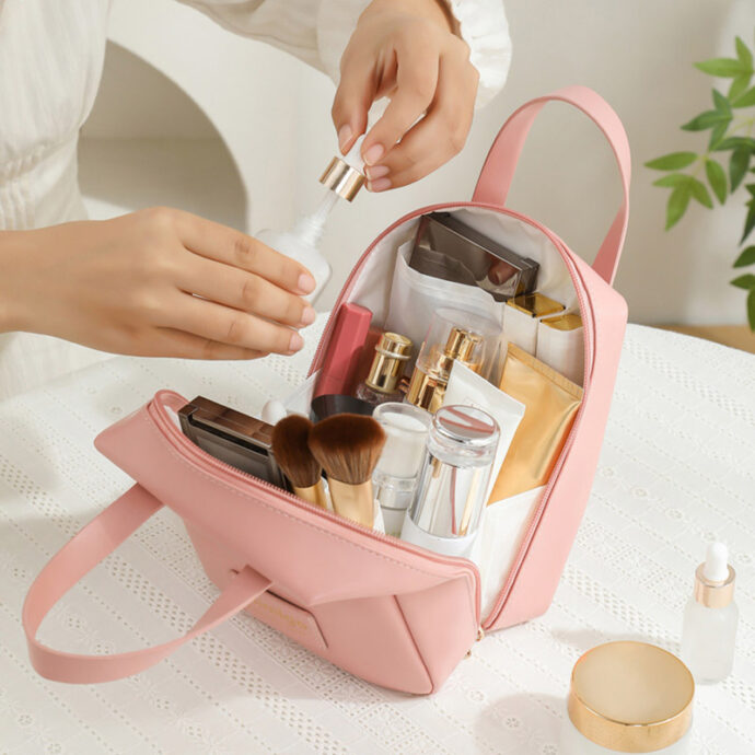 ⁦Pochette Cosmétique en Simili Cuir à Double Fermeture⁩ - الصورة ⁦5⁩