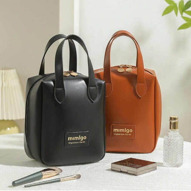 Pochette Cosmétique en Simili Cuir à Double Fermeture