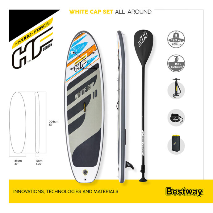 ⁦Hydro-Force White Cap – Paddle Gonflable avec Pompe et Sac à Dos⁩ - الصورة ⁦2⁩