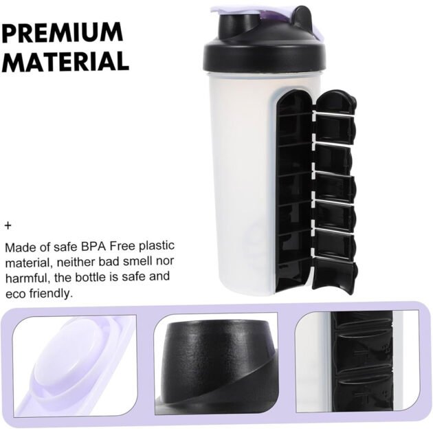 Shaker Sportif avec Pilulier Intégré 590 ml – 2 en 1