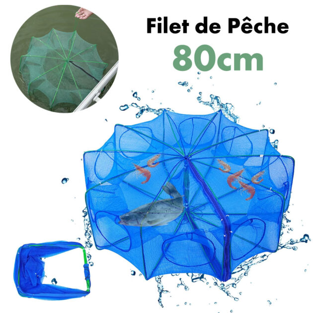 Filet de Pêche Automatique et Pliable 10 Trous Facile a Installer 80cm