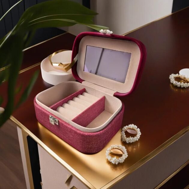 Boîte de Rangement Bijoux avec Miroir Compacte et portable
