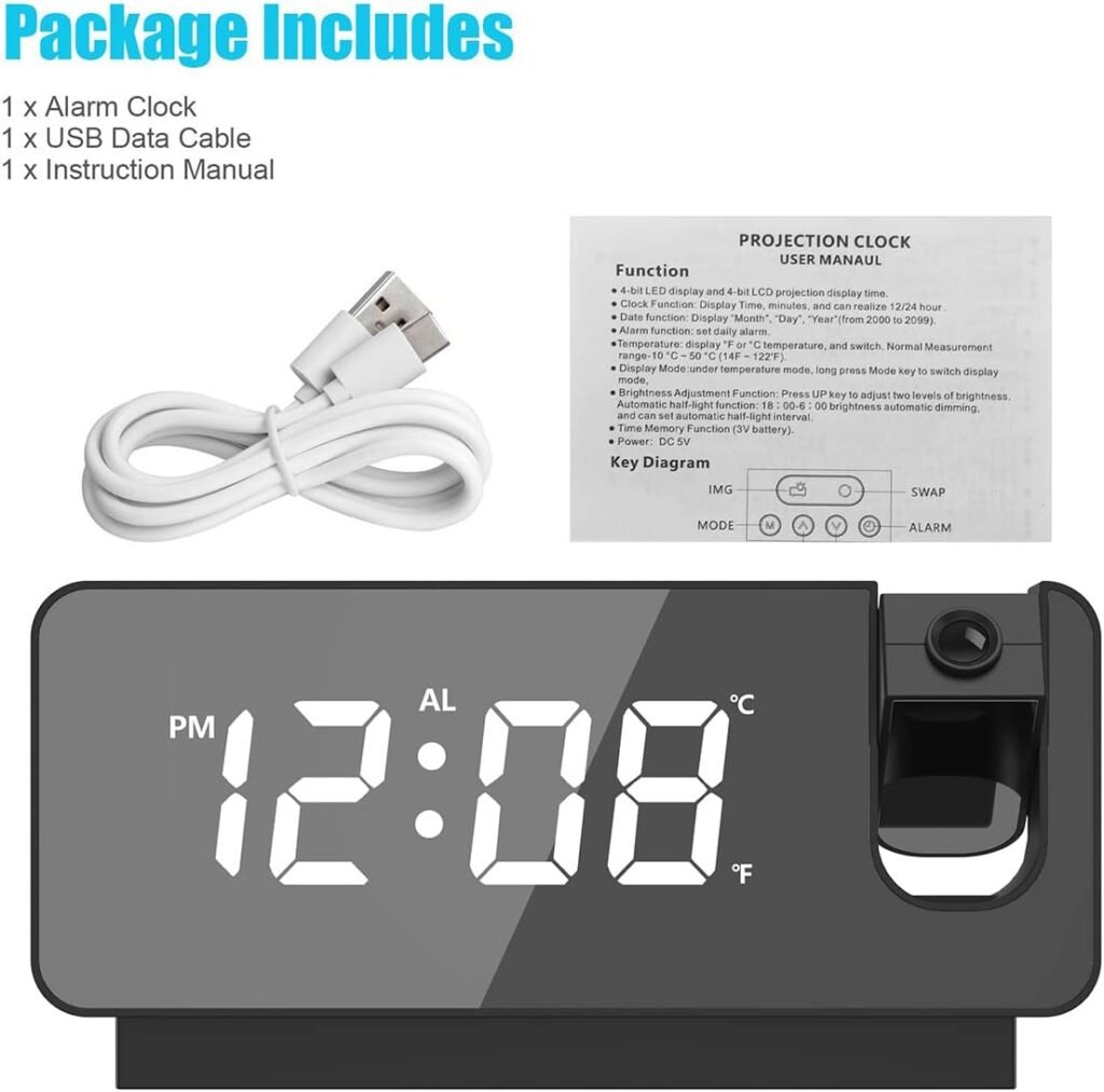 Réveil LED à Projection – Heure et Température en Un Clin d’Œil