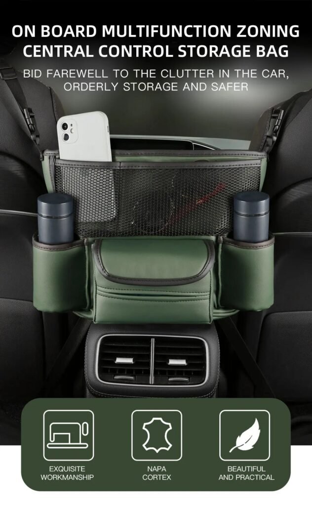 Organiseur Central en Cuir pour Siège Auto - Design Pratique et Élégant