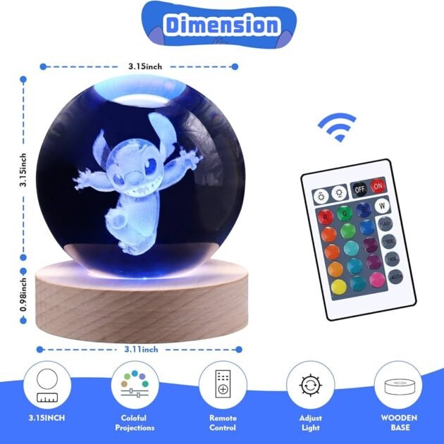 Stitch Tournesol – Lampe Cristal 3D LED à 16 Couleurs