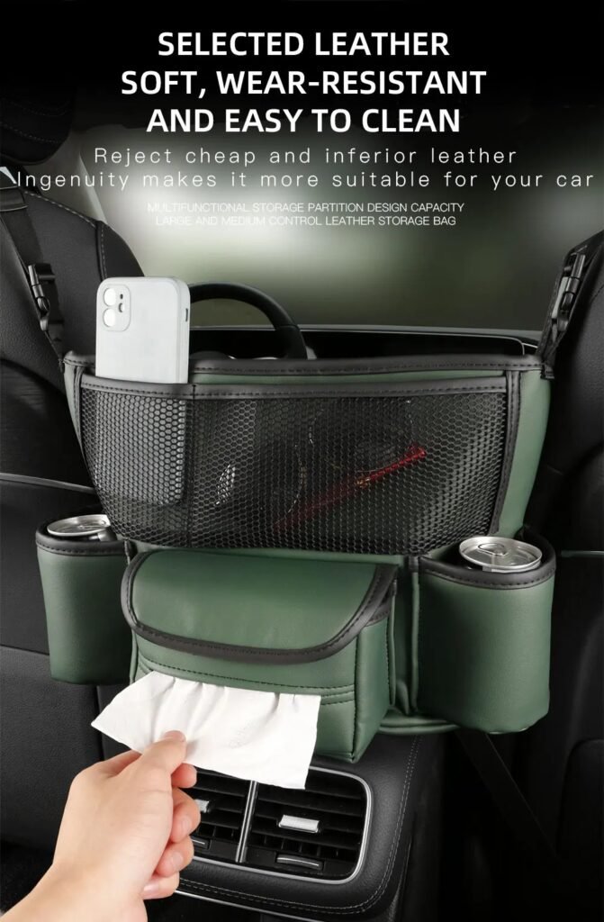 Organiseur Central en Cuir pour Siège Auto - Design Pratique et Élégant