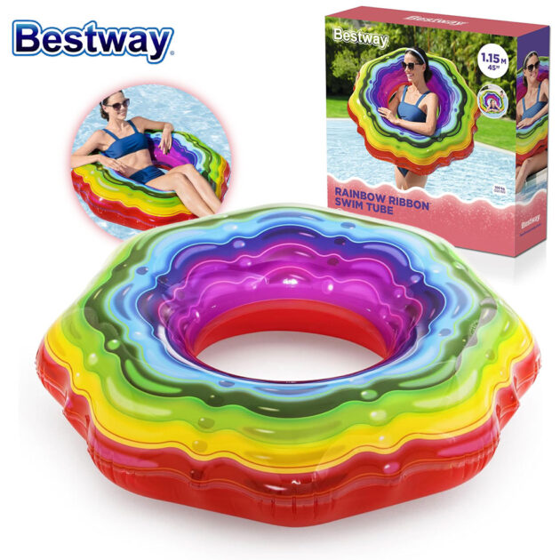 Bouée Gonflable Multicouleurs 115 cm – Flotteur Coloré Pour Piscine et Plage