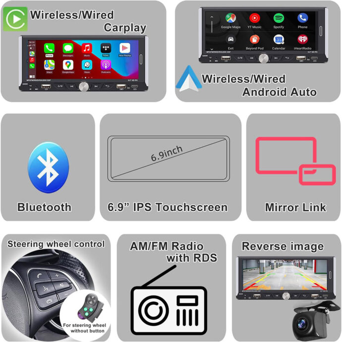 ⁦Autoradio Tactile 1DIN CAMECHO  Carplay Wireless⁩ - الصورة ⁦3⁩