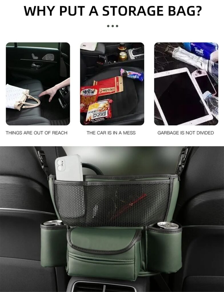 Organiseur Central en Cuir pour Siège Auto - Design Pratique et Élégant