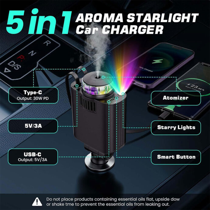 ⁦Chargeur de Voiture 5-en-1 Starlight Rétractable⁩ - الصورة ⁦2⁩