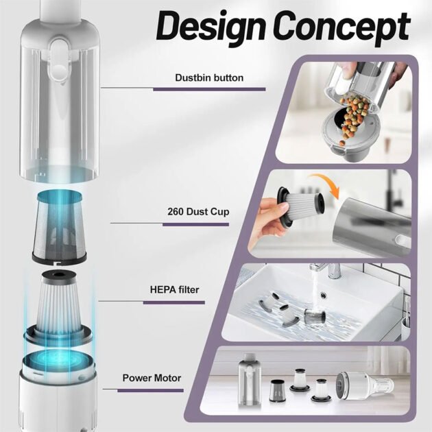 Aspirateur Portable à Main Sans Fil 10000 Pa Capacité de 450 ml