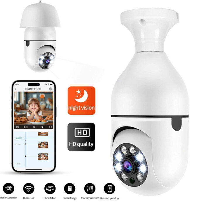 Caméra de Surveillance Ampoule HD – Vision Nocturne Couleur & Sécurité Intelligente 24/7