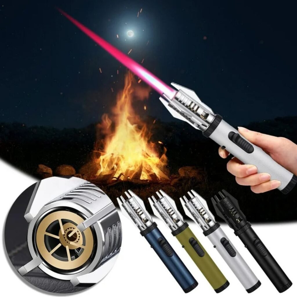 Briquet Torche Métal – Flamme Droite Réglable & Coupe-Vent