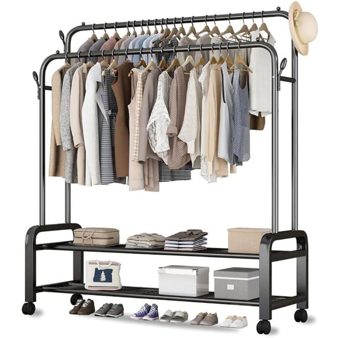 Porte-Manteau Métal à Roulettes – Rangement Mobile et Élégant