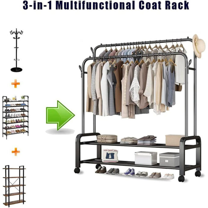 ⁦Porte-Manteau Métal à Roulettes – Rangement Mobile et Élégant⁩ - الصورة ⁦2⁩