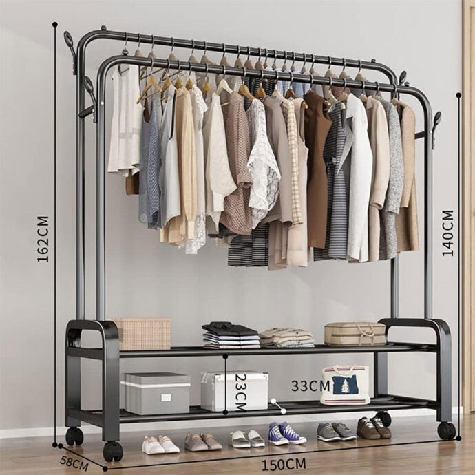 ⁦Porte-Manteau Métal à Roulettes – Rangement Mobile et Élégant⁩ - الصورة ⁦4⁩