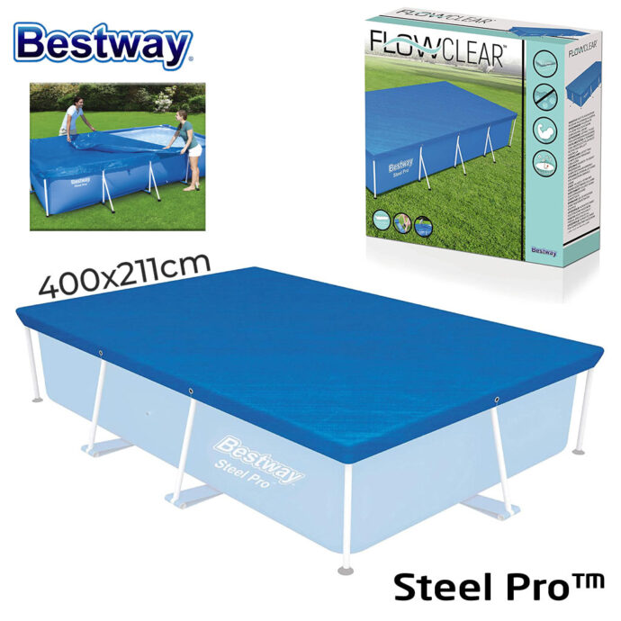 ⁦Grande bâche de piscine rectangulaire en polyéthylène 400 x 211 cm Bestway 58107⁩ - الصورة ⁦5⁩