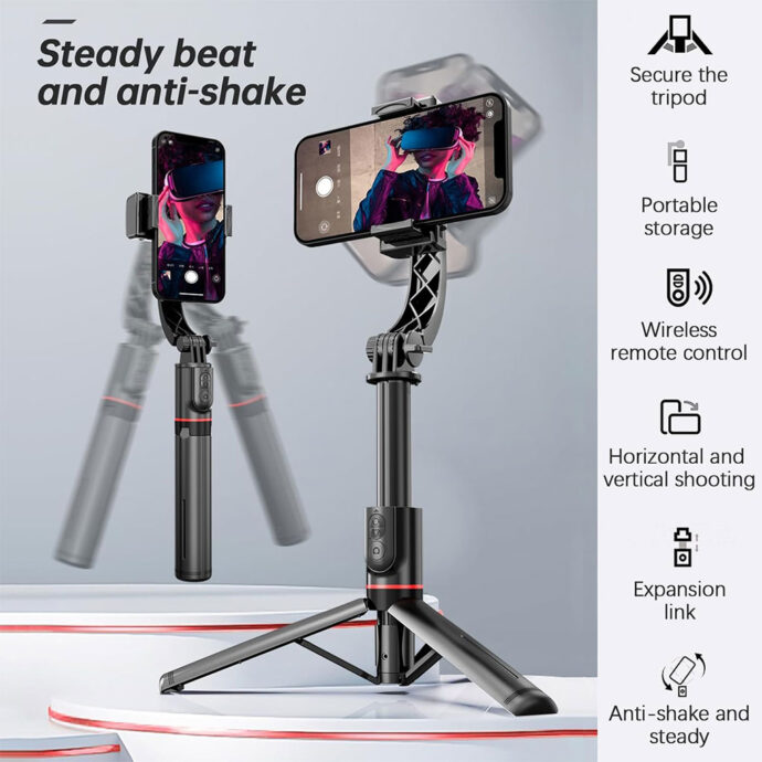 ⁦Perche Selfie 3en1 avec Stabilisateur et Télécommande Bluetooth⁩ - الصورة ⁦4⁩