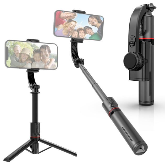 Perche Selfie 3en1 avec Stabilisateur et Télécommande Bluetooth