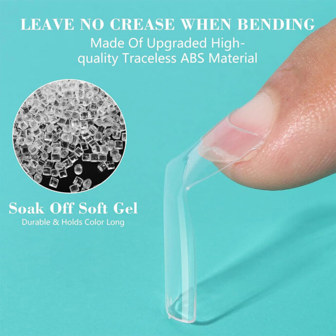 ⁦Ongles Carrés XL Transparente – Faux Ongles Longs à Colle Sans Courbe C⁩ - الصورة ⁦4⁩