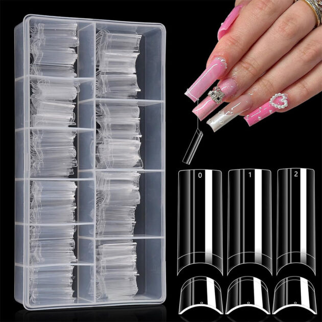 Ongles Carrés XL Transparente – Faux Ongles Longs à Colle Sans Courbe C