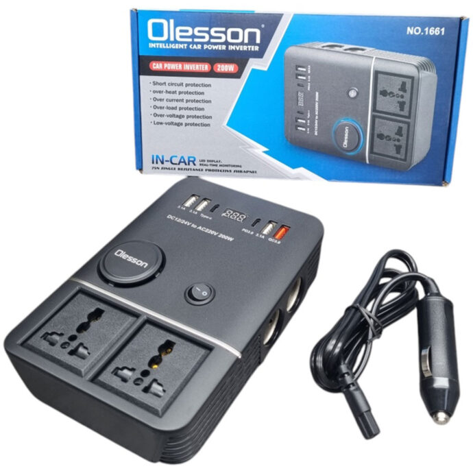⁦Onduleur de voiture USB Type-C Olesson 1661 220V/200W⁩ - الصورة ⁦2⁩