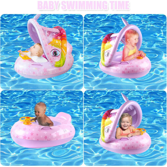 ⁦Bouée de natation gonflable pour bébé avec toit et klaxon⁩ - الصورة ⁦2⁩