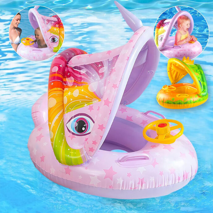 Bouée de natation gonflable pour bébé avec toit et klaxon