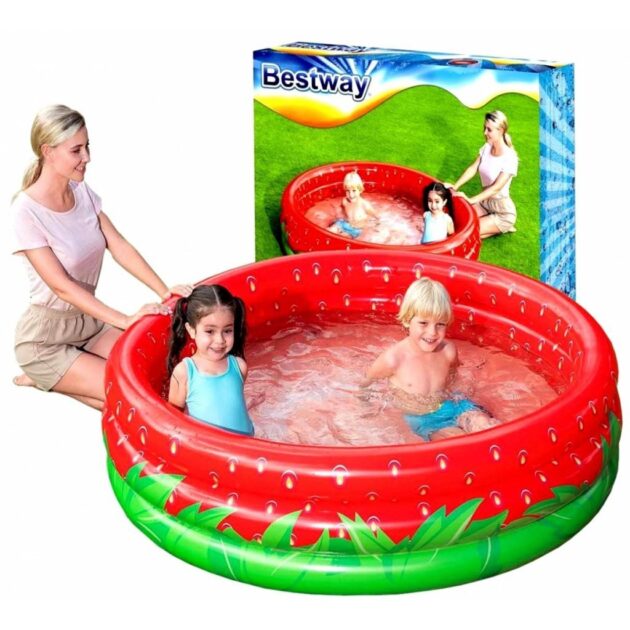 Piscine Ronde Gonflable “Fraise” Pour Enfants 160 x 38 cm – Fraîcheur et Fun pour l’Été