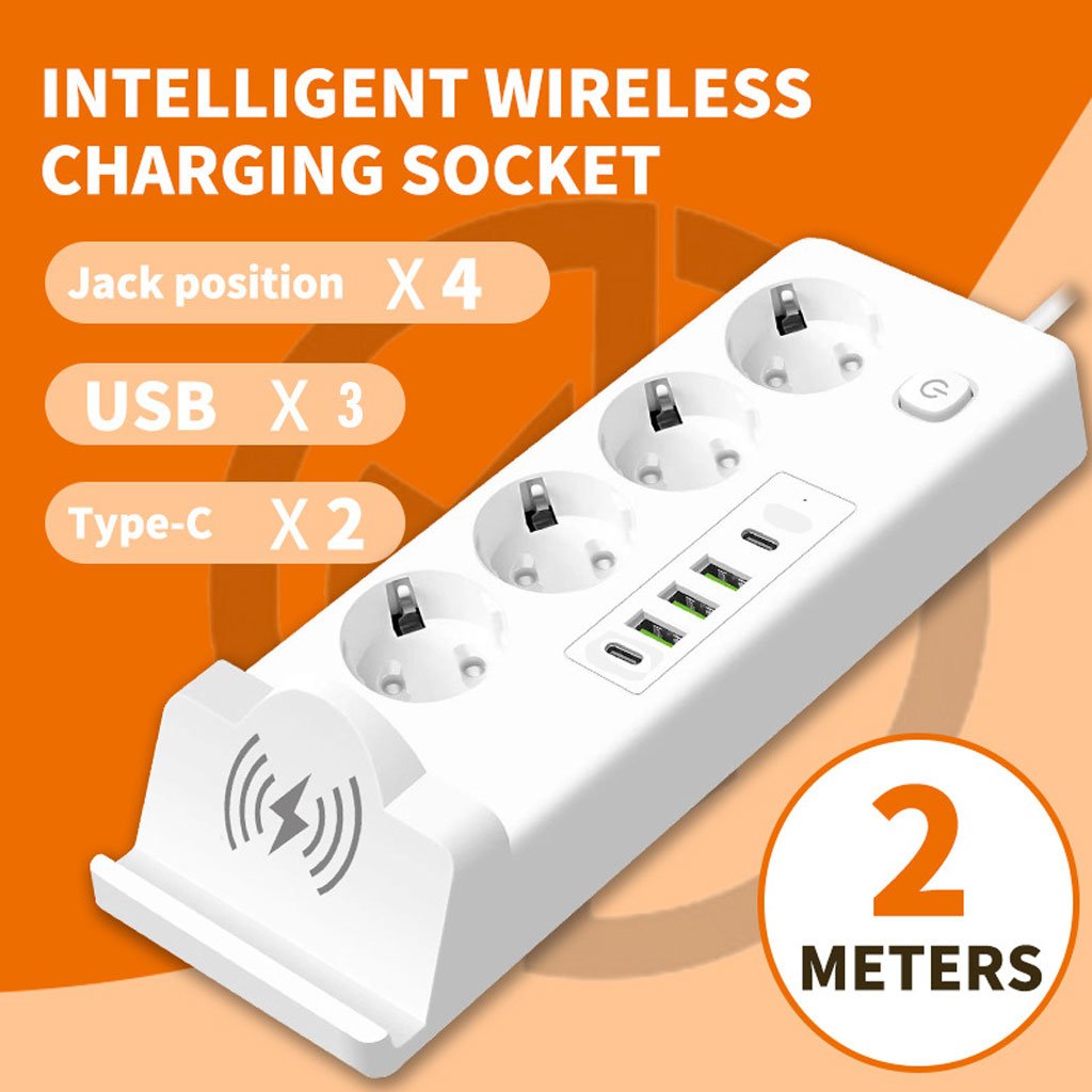 Multiprise 4 Prises 2500W avec USB, Type-C & Charge Sans Fil – Station d’Alimentation Intelligente Tout-en-Un
