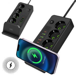 Multiprise 4 Prises 2500W avec USB, Type-C & Charge Sans Fil – Station d’Alimentation Intelligente Tout-en-Un